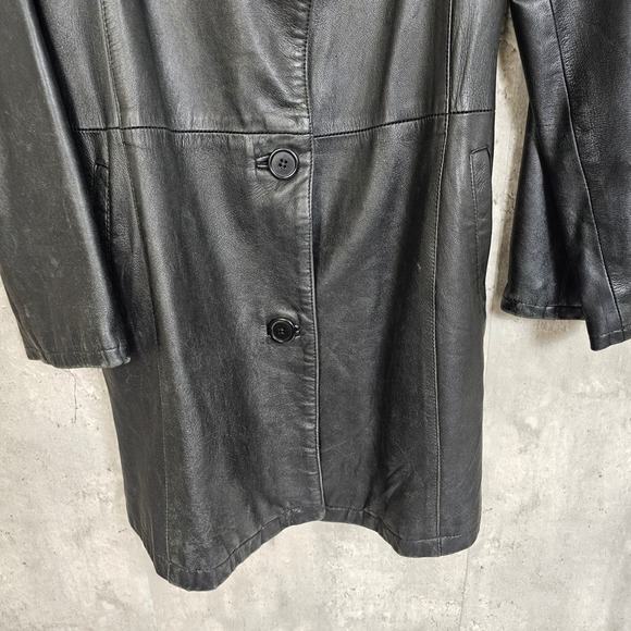 Vintage 90s Giorgio 1966 Italian Black Leather Coat Jacket Women's 46 Medium - Picture 4 of 12